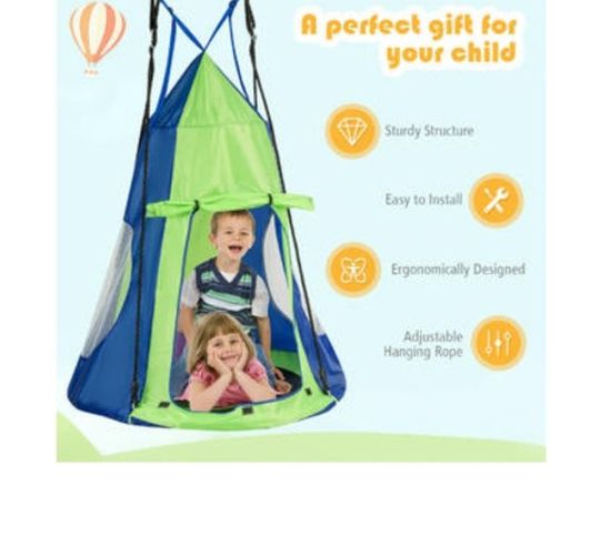 40" Kids Hanging Chair Swing Tent Set Hammock Nest Pod Seat Green