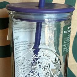New Starbucks 2025 Recycled Triangle Glass 16oz Cold Cup Tumbler Purple