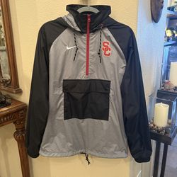 Nike USC Gray and Black 1/2 Zip Pullover Windbreaker Jacket Size Medium