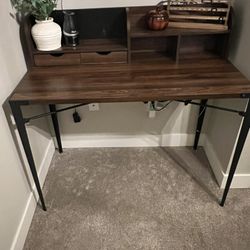 Dark Brown and Metal Desk with Hutch