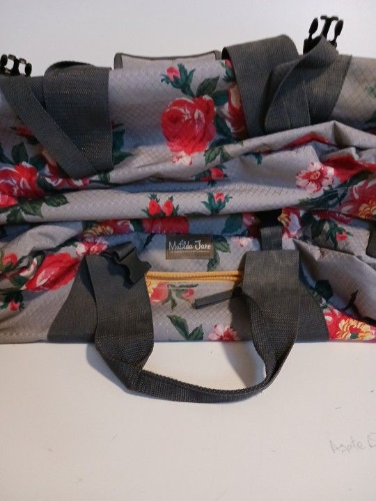 Matilda Jane Keep On Rolling Duffle Bag Gray Floral Luggage Overnight Carryon 