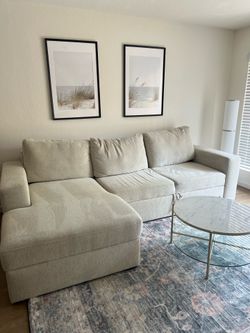 Cream beige sofa with sleeper and storage
