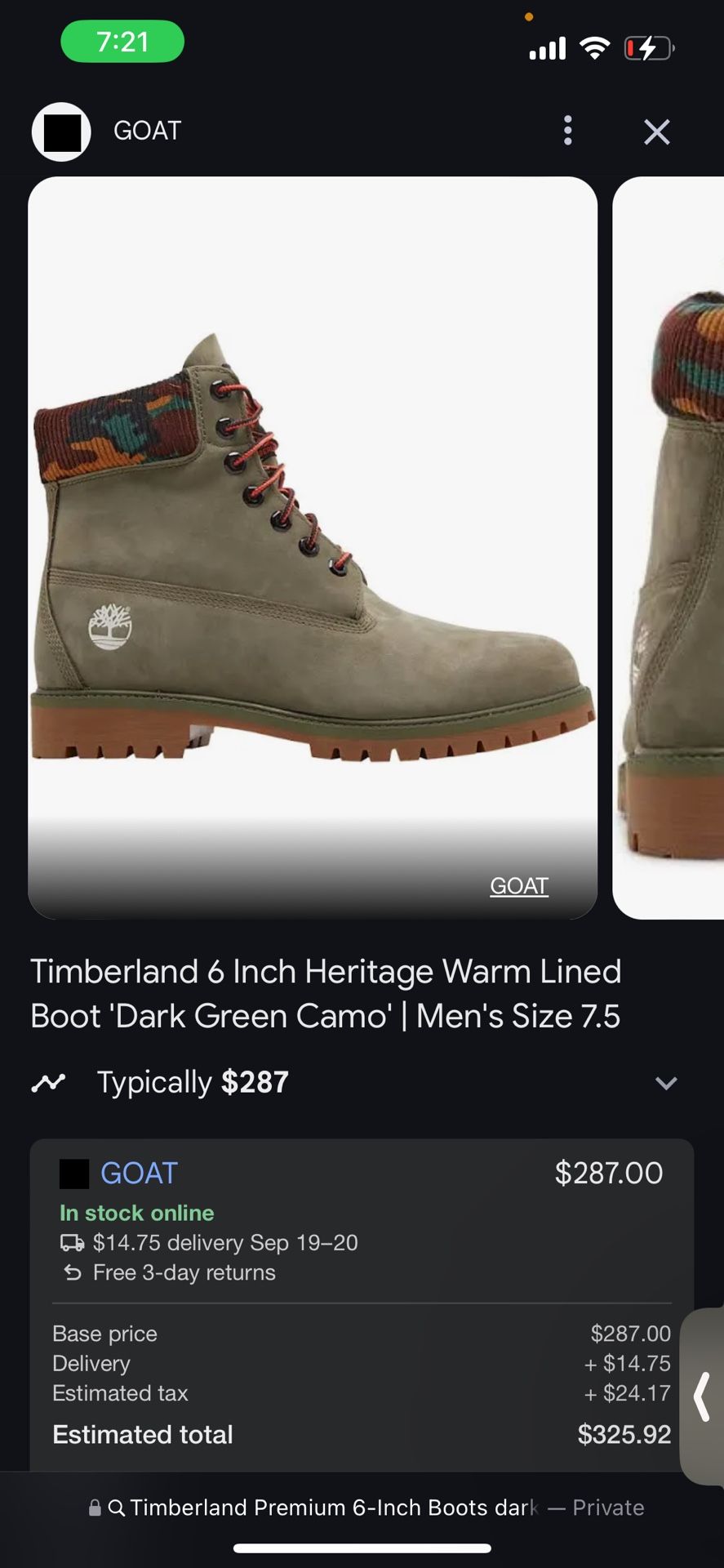 Timberland Premium 6-Inch Boots Money Green Camo Camouflage Mens 12