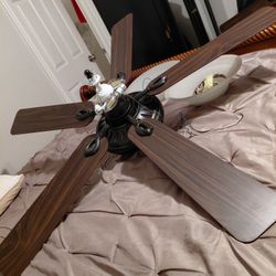 Ceiling fan with wooden blades and integrated light fixture, globes and pull switch $50 each