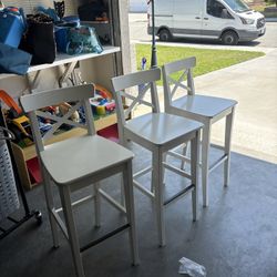 3 White Bar Stools 
