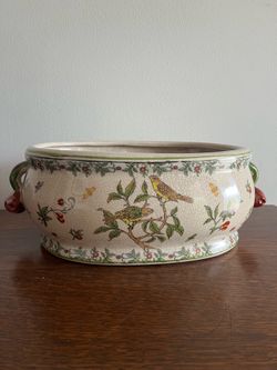 Vintage Bird & Berry Ceramic Jardinière / Planter