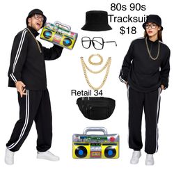80s 90s Tracksuit Rapper Themed Party Costume Adult Large 