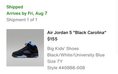 Air Jordan 5 "Black Carolina" Big Kids Size 7Y