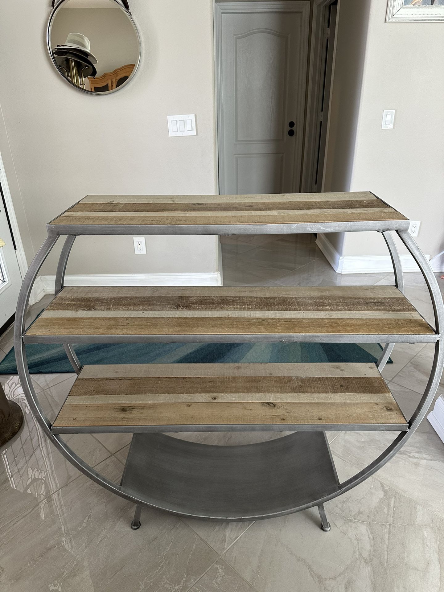 Round Metal and Wood Shelf, Display Stand, Couch Table