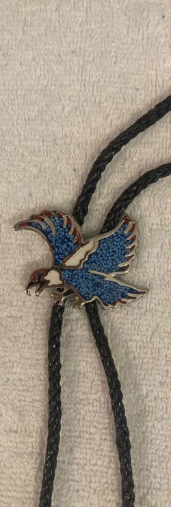 Vintage Metal Bolo Tie, Nice Silver with Crushed Blue Turquoise Stones, American Bald Eagle, Bird, Nature, Wildlife, Nice Western Design