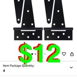 8 Inch T-Strap Gate Hinges, Shed Barn Door Hinges Heavy Duty, Black Tee Hinges for Wooden Fences, Yard Gate, Wrought Hardware Iron Rustproof
