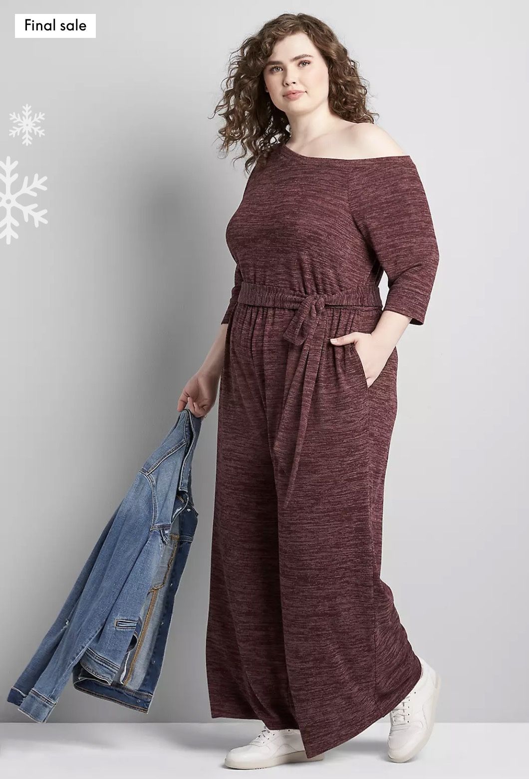 Lane Bryant Red Wine Long Sleeve Boatneck Sparkle Knit Jumpsuit Plus Size 22/24