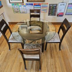 Round Glass Table Dining Set with 4 Chairs