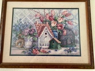 Signed Birdhouse Blessings framed picture.