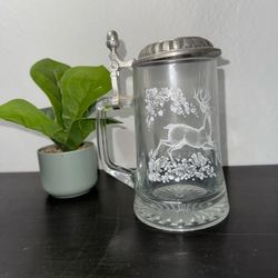 Glass Beer Stein with Pewter Lid