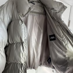 ZARA Oversized Puffer Jacket Beige Taupe Cropped Winter Coat Men’s
