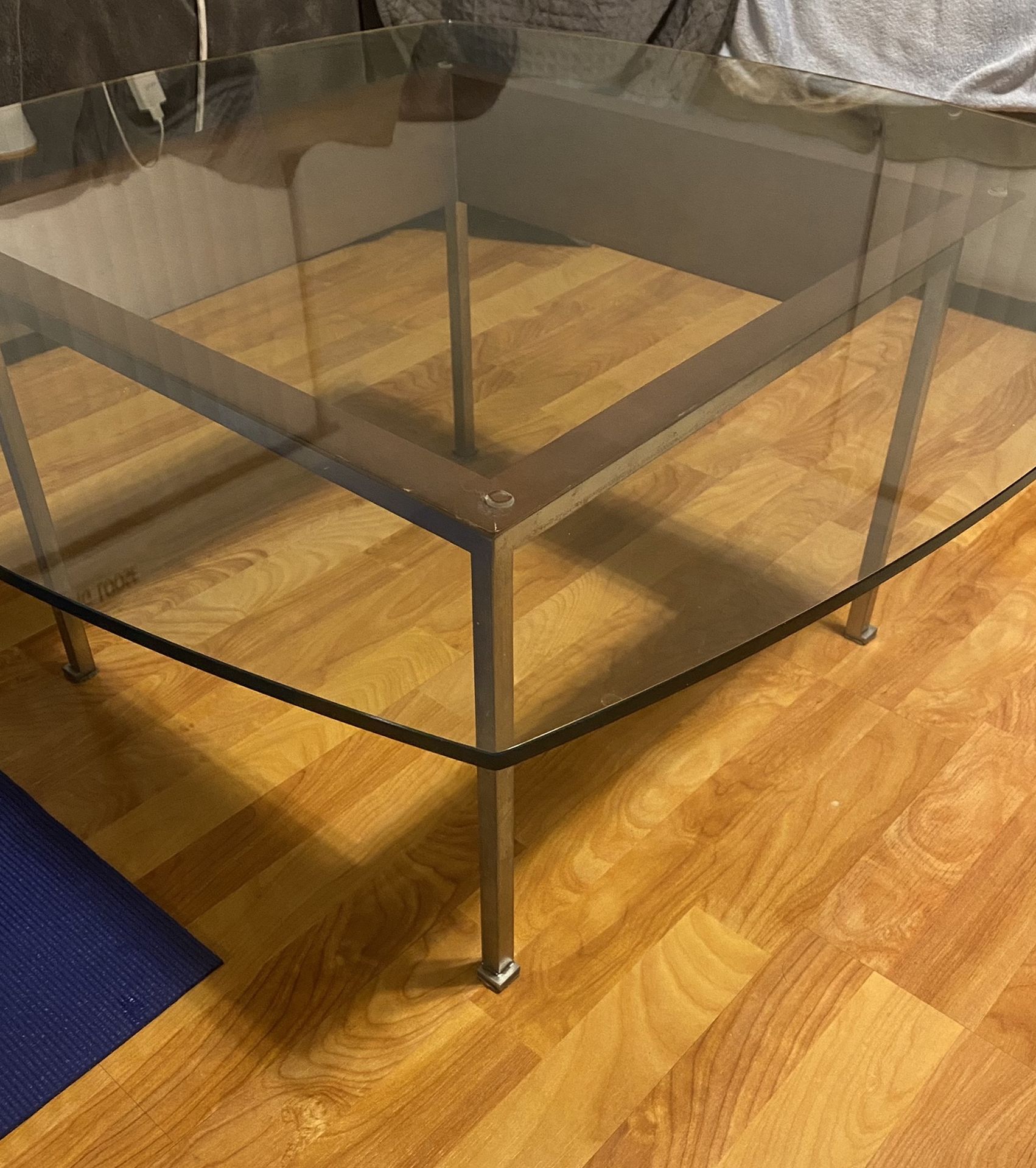 Glass Top Coffee Table 16” tall and the glass is 36” wide on all sides