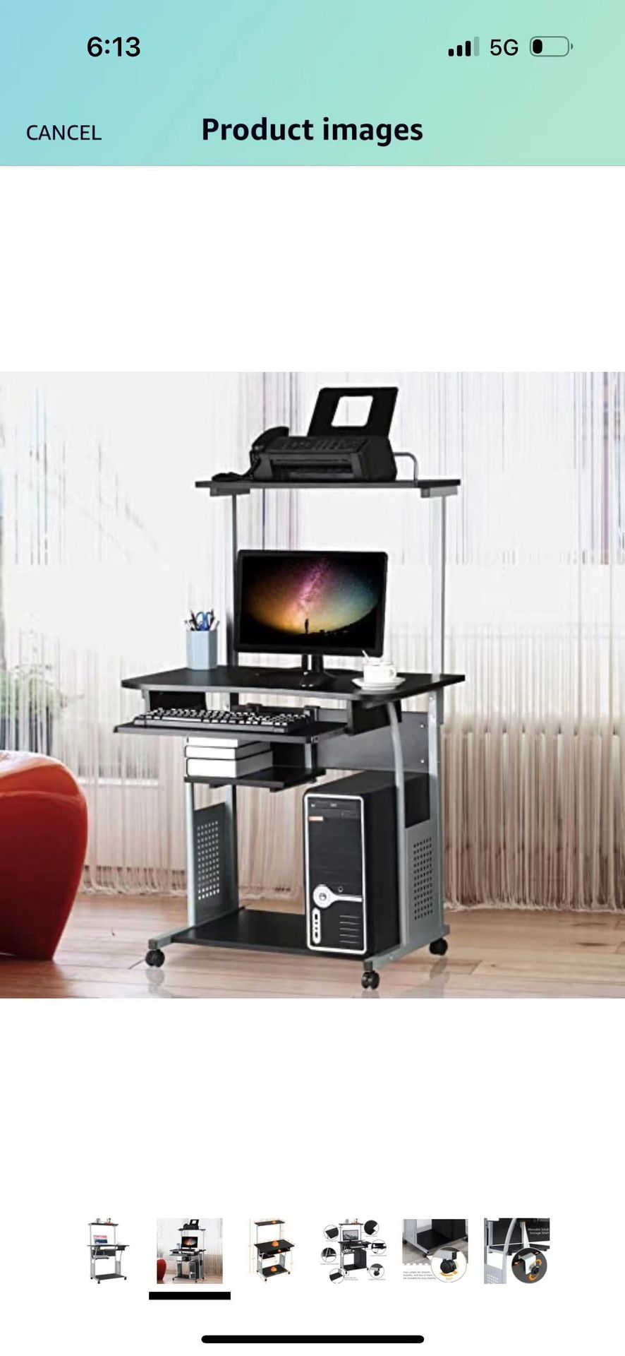 2 Tier Rolling Home Office Computer Desk with Keyboard Tray & Printer Shelf Stand Study Table Corner Desk for Small Space Black