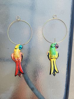 Hand-Painted Parrot Hoop Ornaments Set of 2