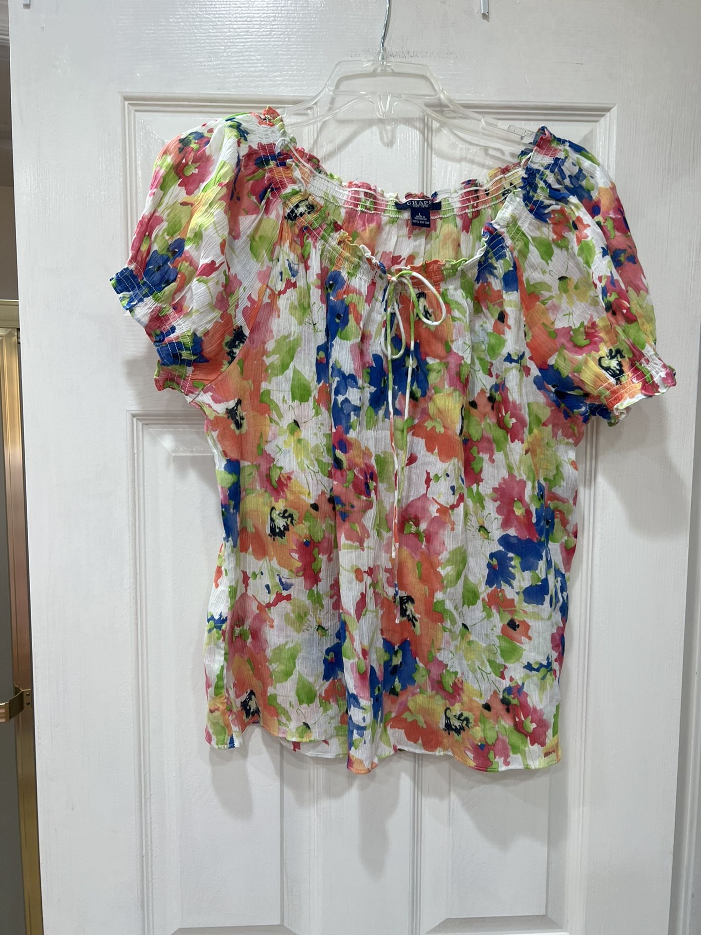 Chaps Floral Multicolor Bow Blouse