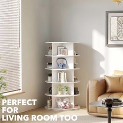 5 Tier Rotating Shoe Rack Tower, Spinning Shoe Display Lazy Susan, Revolving 360 Bookshelf Storage Round Carousel Vertical Handbag Rotate Shoes Close
