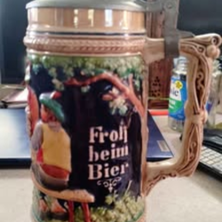 Authentic Made in Germany Lidded Beer Stein - "Froh beim Bier"