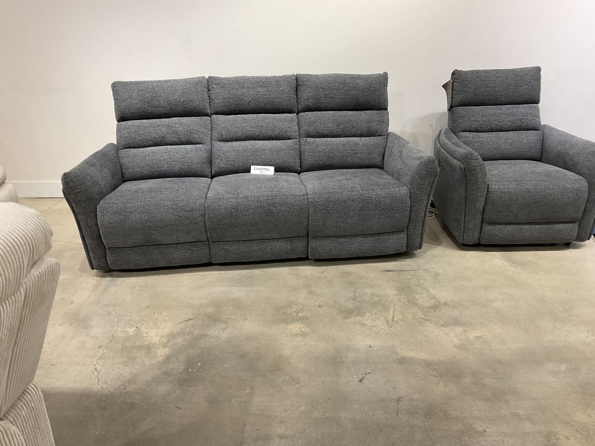 New Sofa and chair dual power recliner fabric upholstered.