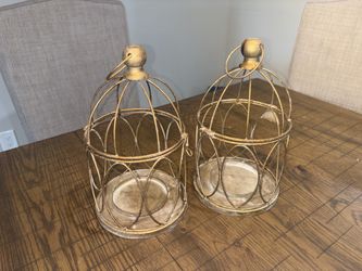 Set of 2 Gold Metal Birdcage Candle Holders – Farmhouse Decor