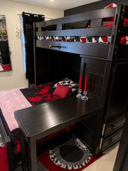 Twin Over Full Loft Bed in Black Charcoal finish