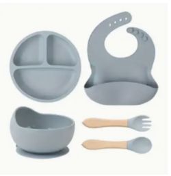 3 Color Choices -  New Silicone Baby Feeding Set 