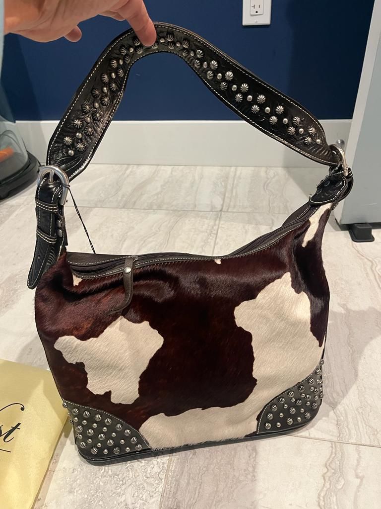 Designer bag/purse by American West Brown and white cowboy slouch hobo bag. Never used. Still in original bag/Case