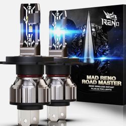 RENO H4 LED Bulbs, 9003 LED 12000LM 6500K Cool White Dual Beam 9003 H4 HB2 Bulb Light Fanless In Line Plug and Play, Pack of 2