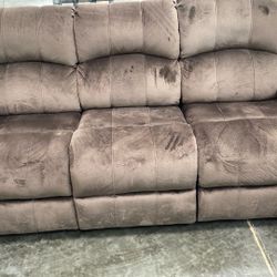 Reclining Motion Sofa & Love Seat Plush Suede Chocolate Finish 