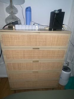 Wooden 5-Drawer Mesh Rattan Dresser