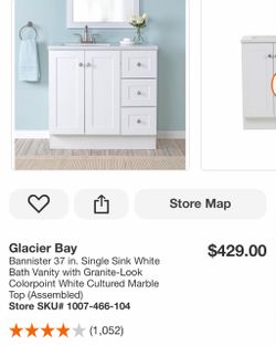 Glacier Bay Bannister 37 in. Single Sink White Bath Vanity with Granite-Look Colorpoint White Cultured Marble Top (Assembled)