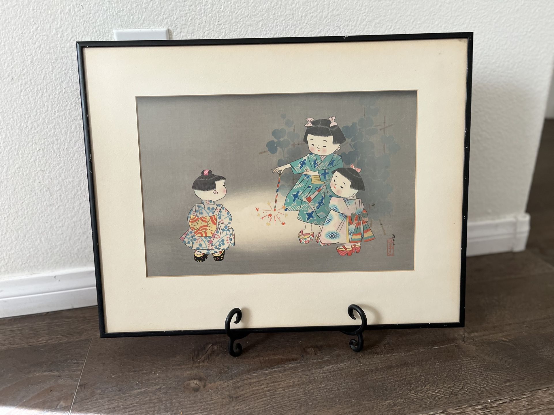 1950 Hitoshi Kiyohara Signed Wood Block Print Japanese Art 15/19 Inches Framed