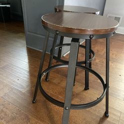 2 Wooden And Steel Bar Stools