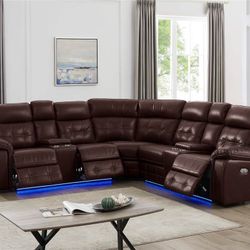Bermuda Brown LED Power Reclining Sectional /couch /Living room set 