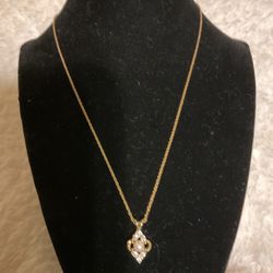Gold Necklace And Pendant With Pearl And Rhinestones 