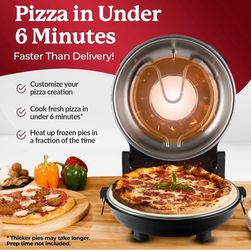 Granitestone PIEZANO 12 Inch Electric Indoor Pizza Oven Heats up to 800°F, Pizza Maker w/ Ceramic Stone for Crispy Crust Pizza, Cooks in Under 6 Min,
