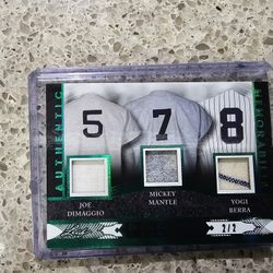 DiMaggio Mantle Berra 2022 Leaf In the Game Used Trios Memorabilia Green #2/2 SHORT PRINT