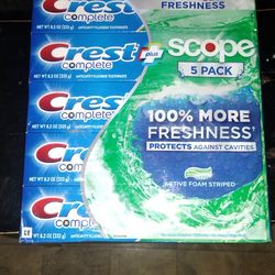 Brand New In Package 5 Pack Of Crest Complete Toothpaste With Scope