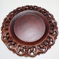 Pier 1 Imports Dark Brown Hand Carved Wooden Charger Plate- 13 Inch