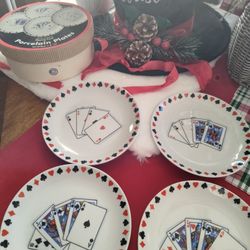 Antique 4 vintage Desert Dishes. playing card .