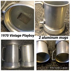 2 Playboy Beer Steins - Vintage 1970’s Aluminum W/ Glass Bottom
