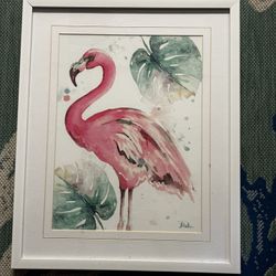 Watercolor Leaf Flamingo I Wall Art