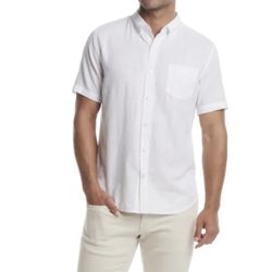 NEW Weatherproof Vintage Men's  L Original White Linen Blend Short Sleeve Shirt