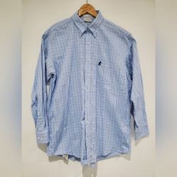 DISNEY Mickey Mouse Embroidered blue plaid cotton button down size L 