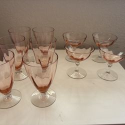 10 Vintage Fostoria Set Pink-Coral  Glasses