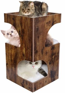 New Modern Cat House, Cat Beds & Furniture, Cat Condo, Cat Tower, Modern Cat Tree for Indoor Cats, Rustic Brown